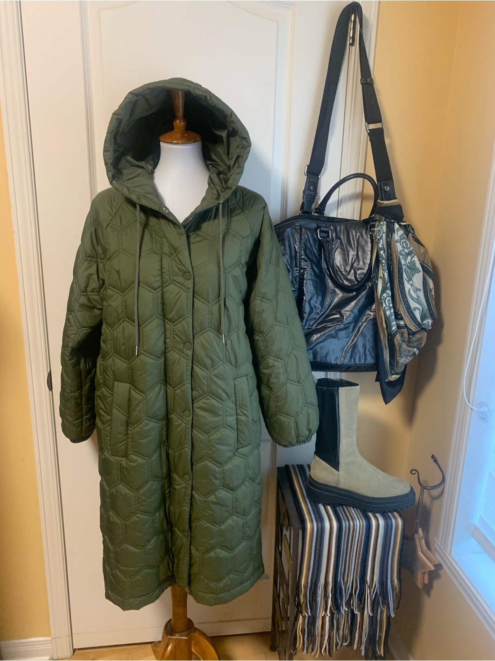 Hooded Diamond Quilted Long Puffer Coat